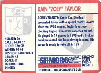 1991 Scanlens Stimorol #91 Kain Taylor Back